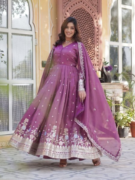 New Launch Embroidered Sequins Work Anarkali Gown with Heavy Dupatta Wholesale Price from Trusted Textile Manufacturer Kurti With Dupatta Wholesale