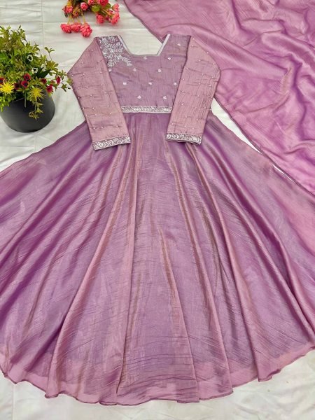 New Launch Heavy Designer Party Wear Look Gown Dupatta in Heavy Embroidery Sequence Work Anarkali Kurtis 