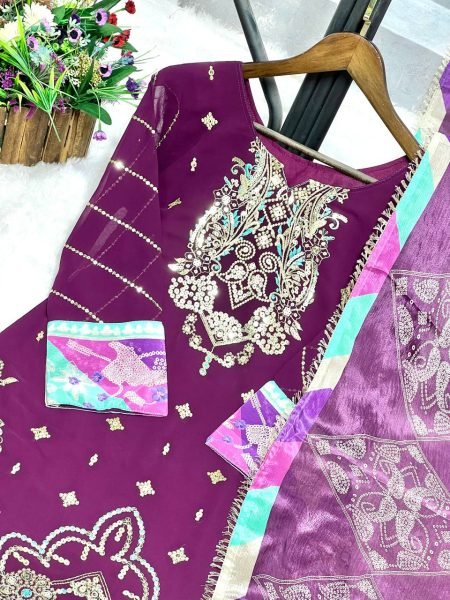 New Launch Party Wear Chinon Suit Set Ready to Wear Heavy Embroidery Sequin Work Latest Collection Ready To Wear Collection