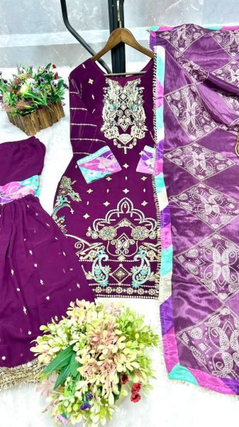 New Launch Party Wear Chinon Suit Set Ready to Wear Heavy Embroidery Sequin Work Latest Collection Ready To Wear Collection