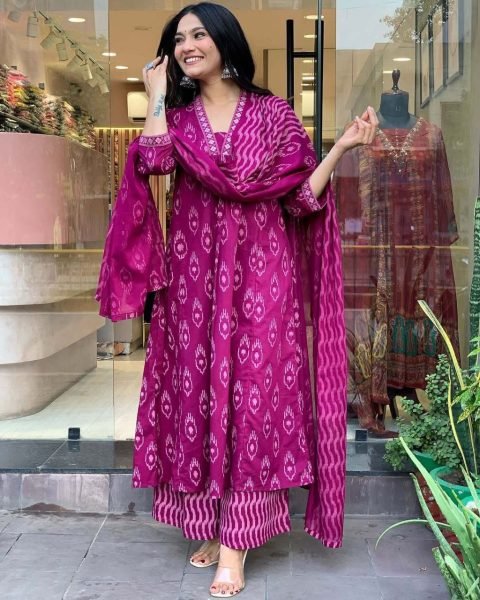 New Launch  Pure Cotton Embroidered Suit Set   3 Piece Ethnic Wear 3 Piece Kurti Set