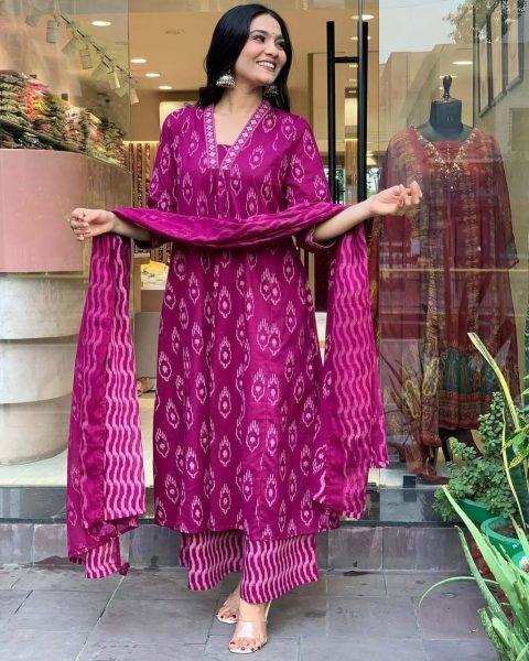 New Launch  Pure Cotton Embroidered Suit Set   3 Piece Ethnic Wear 3 Piece Kurti Set
