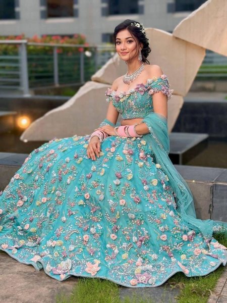 New launching Bridal Wear Lehenga Choli in Faux Georgette Designer Flower work with Dupatta  Lehenga