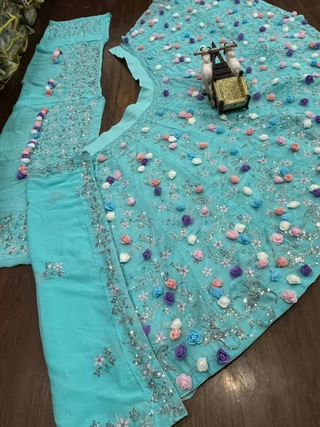 New launching Bridal Wear Lehenga Choli in Faux Georgette Designer Flower work with Dupatta Designer Lehenga Choli