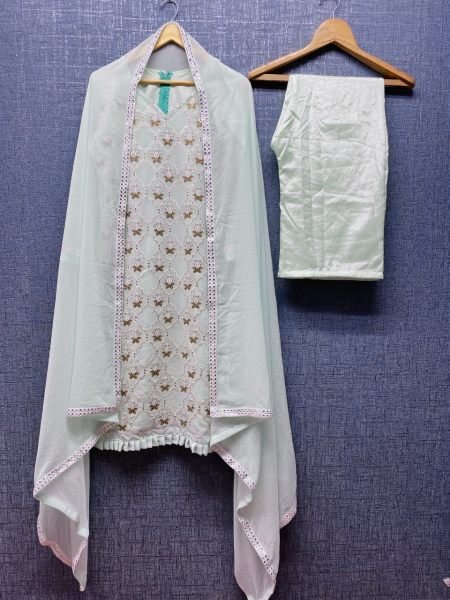New Launching Georgette Dress Material With Mirror Work Dupatta Color Set Matching Dress Material Wholesale