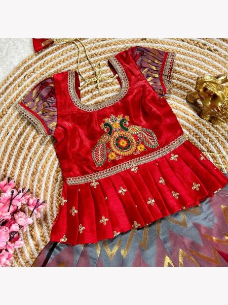 New Launching Kids Soft Banglory Silk Lehenga Choli Collection Girls Wear