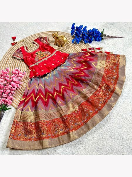 New Launching Kids Soft Banglory Silk Lehenga Choli Collection Girls Wear