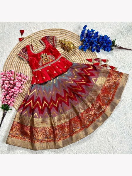 New Launching Kids Soft Banglory Silk Lehenga Choli Collection Girls Wear