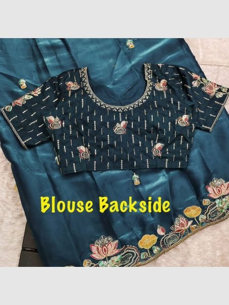 New Launching Prussian Blue Soft Jimmy Choo Silk Saree JIMMY CHOO SAREE