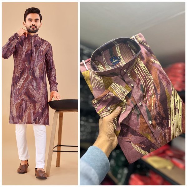 New MultiColour Foil Print Cotton Mens Kurta Payjama Collection Kurta Pajama Wholesale