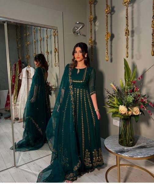 New  Pure Fox Georgette Gwon Pent and Dupatta Set Fully Stitched Anarkali Gown Collection  Ready To Wear Collection