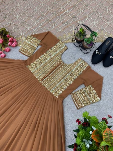 New Sequence Embroidery Work Georgette Ready To Wear Gown With Dupatta  Ready To Wear Collection