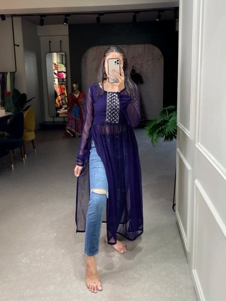 New Stylish Georgette Kurti With Embroidery   Sequence Work Georgette Kurti 