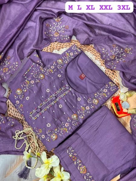 New Super Trending Muslin Hand Work Kurti Pant Set 3 Piece Kurti Set