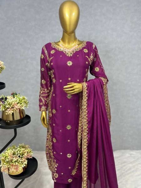New Traditional Wear Chinon Silk With Embroidery Work Kurti Pant Dupatta  Ready To Wear Collection