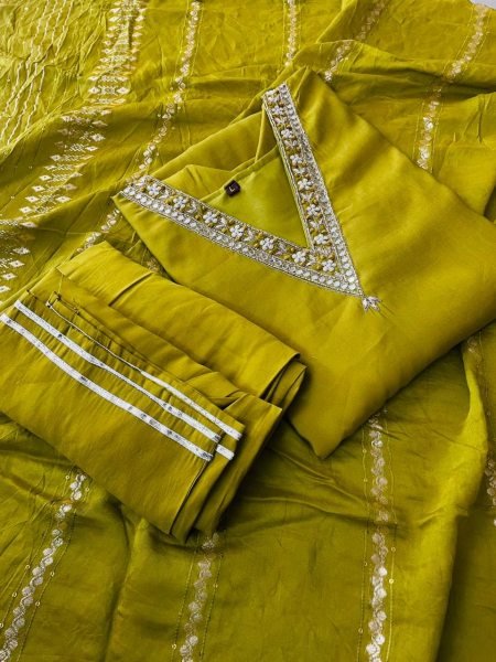 New Tranding V Neck Heavy Silk kurti Pant With Dupatta  3 Piece Kurti Set