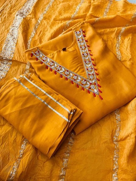 New Tranding V Neck Heavy Silk kurti Pant With Dupatta  3 Piece Kurti Set
