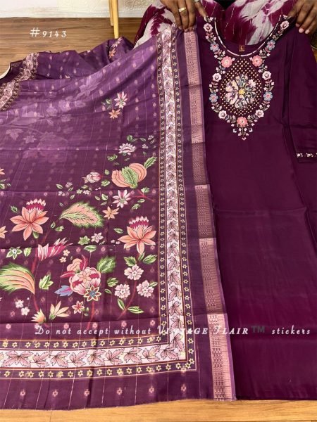 New Trending Designer 3 Piece Embroidered Roman Silk Kurti Set with Thread Work 3 Piece Kurti Set