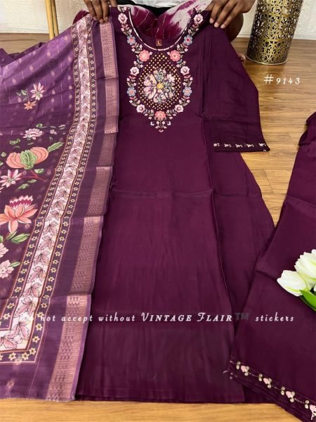 New Trending Designer 3 Piece Embroidered Roman Silk Kurti Set with Thread Work 3 Piece Kurti Set