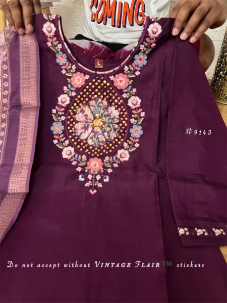 New Trending Designer 3 Piece Embroidered Roman Silk Kurti Set with Thread Work 3 Piece Kurti Set