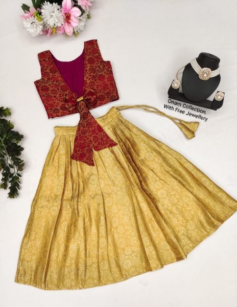 New Trending Zari Weaving Cotton Silk Stitched kids Lahenga Choli   Girls Wear