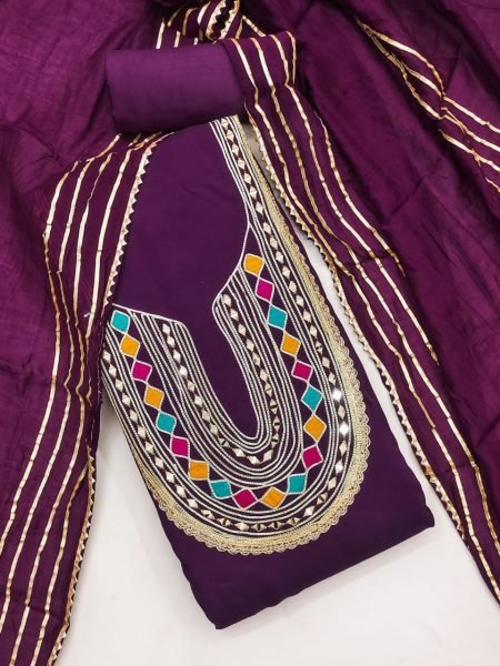 New Trendy Purple Chanderi Dress Material with Jaipuri Mirror   Gota Patti Work Wholesale Price Collection Color Set Matching Dress Material Wholesale