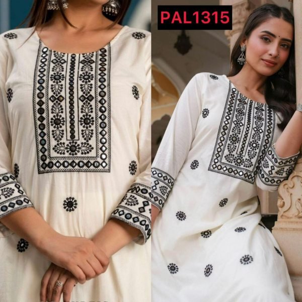 New Womens White Embroidered Kurti Pent Set  Kurti With Bottom Wholesale