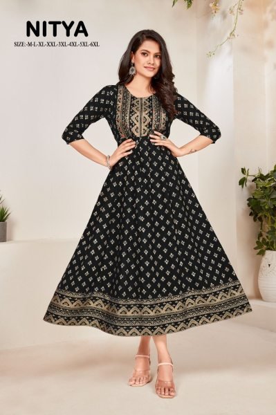  Nitya Fancy Anarkali Style Long Kurti Collection Printed Kurtis