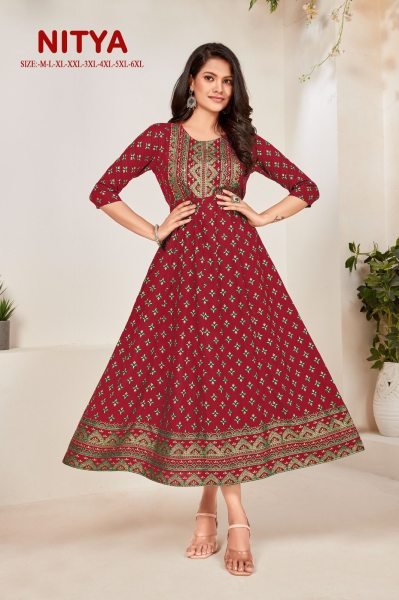  Nitya Fancy Anarkali Style Long Kurti Collection Printed Kurtis