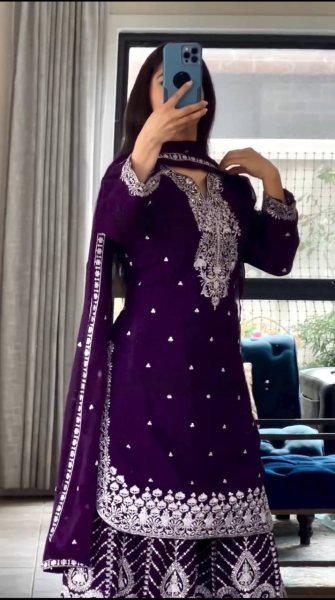 Noor E Nazaakat Wine Georgette Gharara Suit with Royal Hand Embroidery for Wedding Looks Ready To Wear Collection