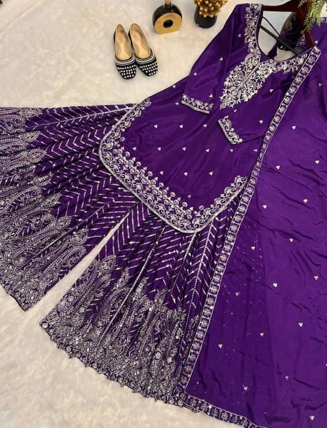 Noor E Nazaakat Wine Georgette Gharara Suit with Royal Hand Embroidery for Wedding Looks Ready To Wear Collection