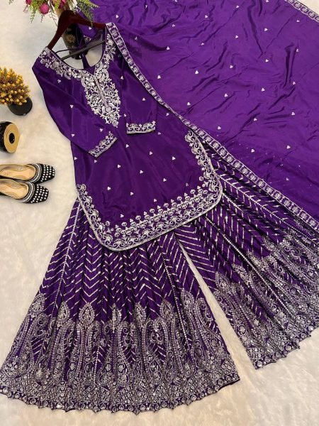 Noor E Nazaakat Wine Georgette Gharara Suit with Royal Hand Embroidery for Wedding Looks Ready To Wear Collection