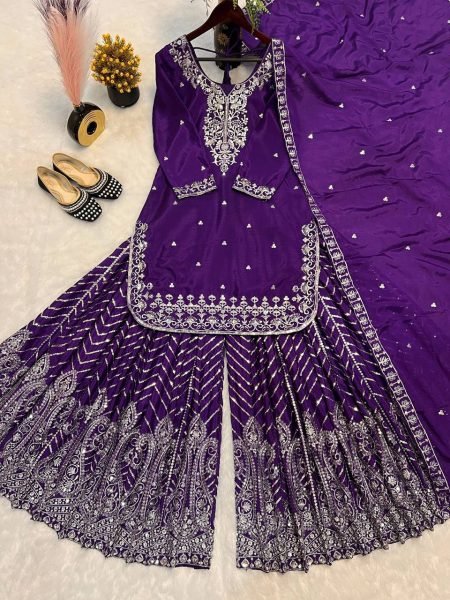 Noor E Nazaakat Wine Georgette Gharara Suit with Royal Hand Embroidery for Wedding Looks Ready To Wear Collection