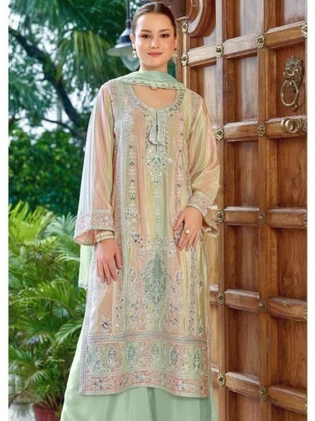 Noor Jahan Chinon Embroidered Suit Set with Santoon Inner and Matching Dupatta Pakistani Suits Wholesale