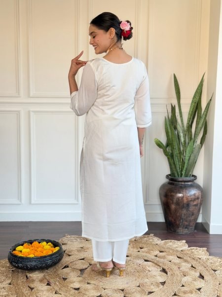 Off White Attractive Party Wear Indian Suit Set For Women Online 3 Piece Kurti Set