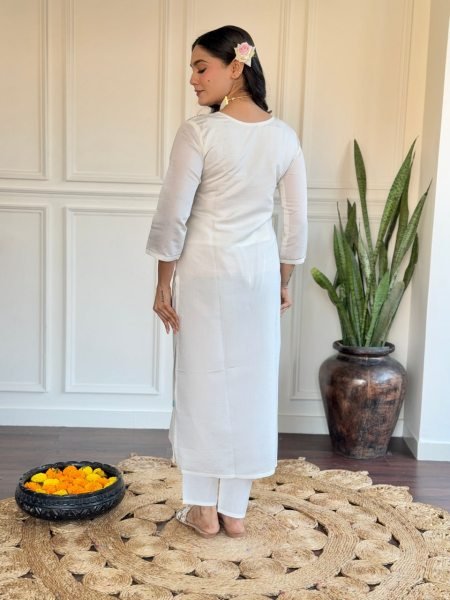 Off White Attractive Party Wear Indian Suit Set For Women Online 3 Piece Kurti Set