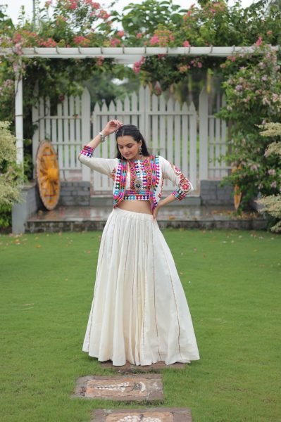 Off White Embroidered Lehenga Choli Elegant Navratri Collection 2025 Navratri Lehnega Choli