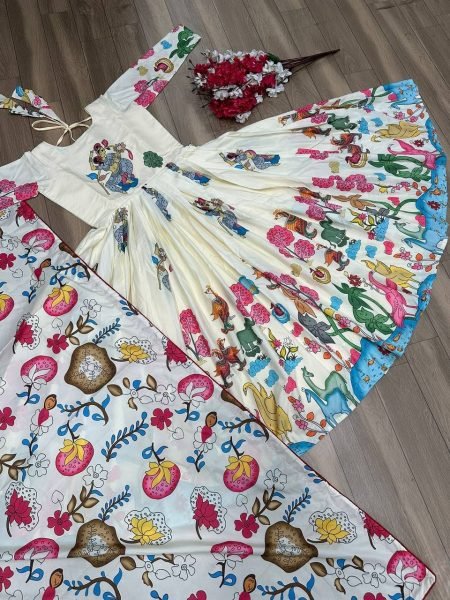 Off White Kalamkari Silk Gown With Dupatta Ready To Wear Collection