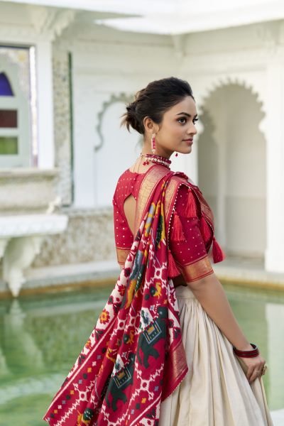 Off White Tussar Silk Festival Wear Patola Print Lehenga Choli Lehenga Choli Navratri Lehnega Choli