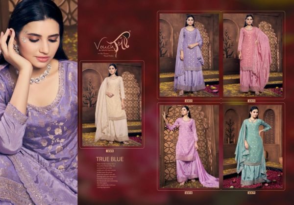 off white viscose chinon salwar suit by vouch elegant wedding wear with palazzo style Designer Plazzo Salwar Suits Wholesale
