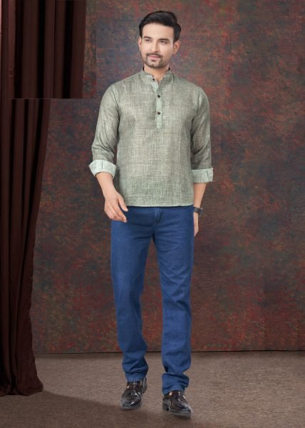 Olive Green Linen Mens Kurta Daily Ethnic Comfort Fit Mens Shirt