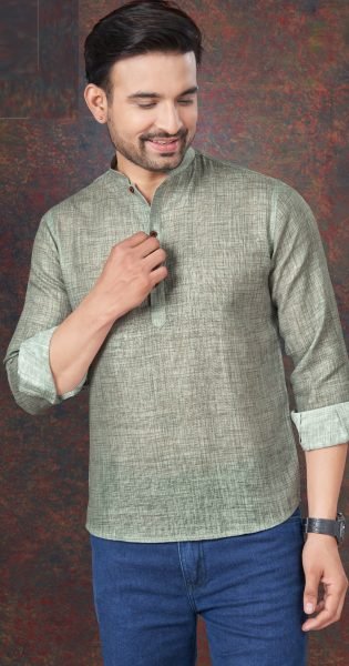 Olive Green Linen Mens Kurta Daily Ethnic Comfort Fit Mens Shirt