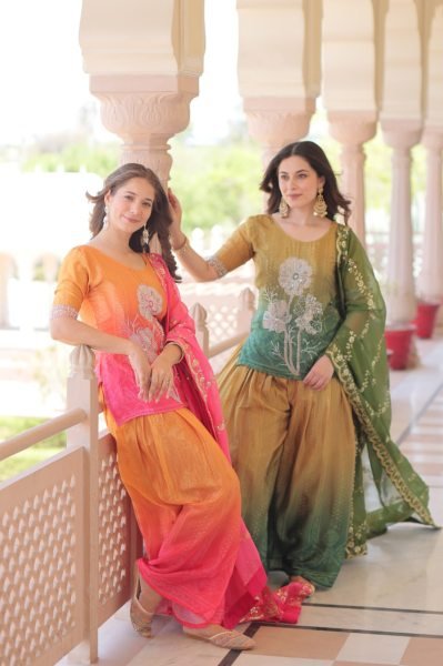 Olive Radiance Chinnon Sharara Suit Set with Zari Dupatta and Beads Embroidery Ideal for Mehendi Look  Ready To Wear Collection