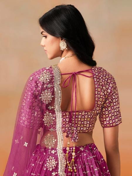 Ombre Red-Pink Georgette Lehenga Set with Heavy Silver Embroidery and Mirror-Effect Sequins Bridal Lehenga Choli
