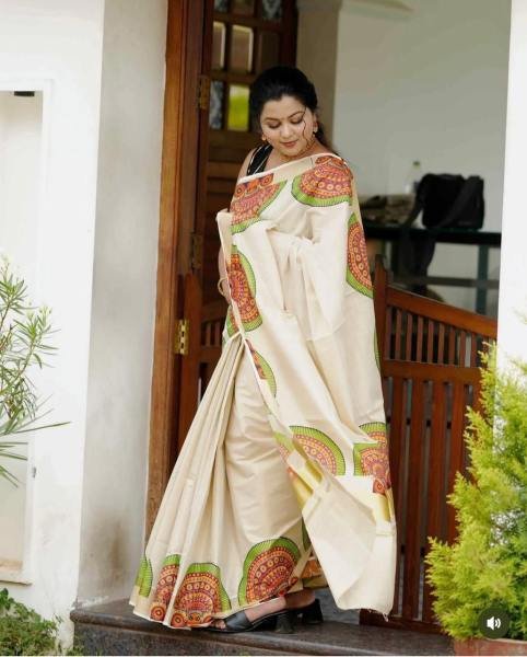 Onam Special Kerala Soft Linen Saree with Golden Border   Patch Work For Woman Linen Sarees Wholesale