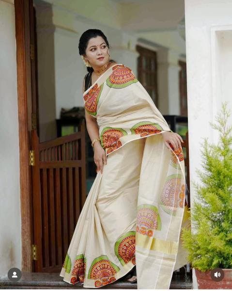 Onam Special Kerala Soft Linen Saree with Golden Border   Patch Work For Woman Linen Sarees Wholesale