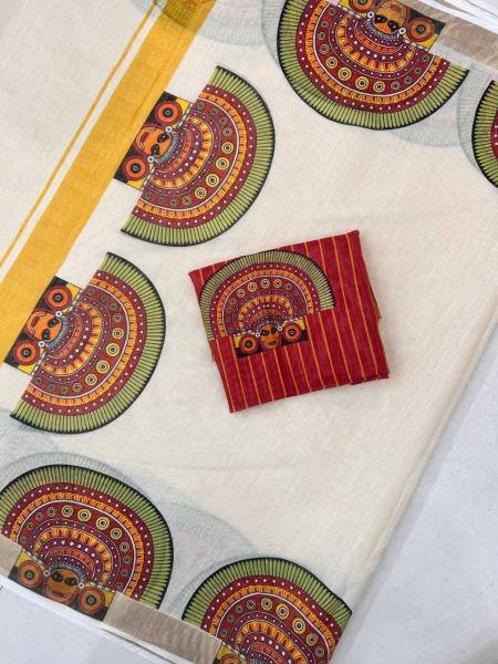 Onam Special Kerala Soft Linen Saree with Golden Border   Patch Work For Woman Linen Sarees Wholesale