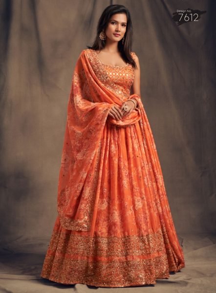 Orange  Floral Roses Printed Lehenga Choli Designer Lehenga Choli