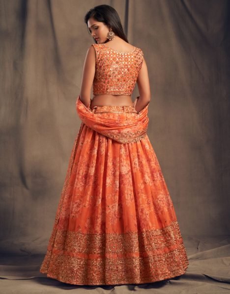 Orange  Floral Roses Printed Lehenga Choli Designer Lehenga Choli