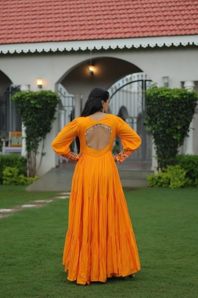 Orange Kutchi Rayon Gown with Flare Navratri Garba Dress Navratri Collection